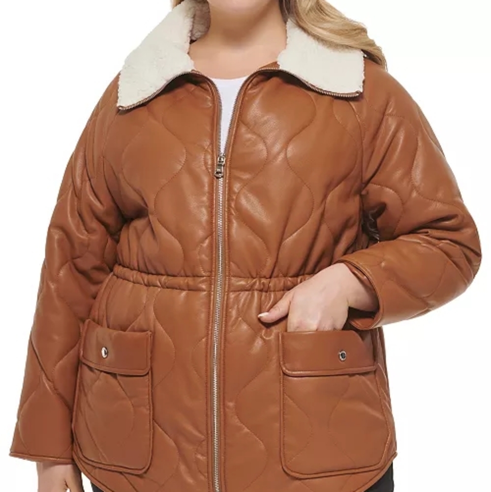 Kenneth Cole Faux Leather Quilted Jacket. Size 2X. Color Cognac